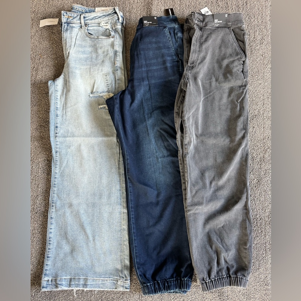 Lot of 3 size 12 pair of brand New Jeans Express and American Eagle